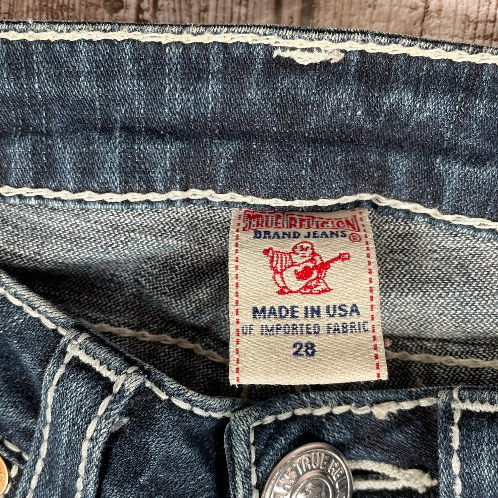 TRUE RELIGION JOEY BIG T TWISTED Women's 28 Bootcut Blue Denim Jeans Flap Pocket - Picture 7 of 8